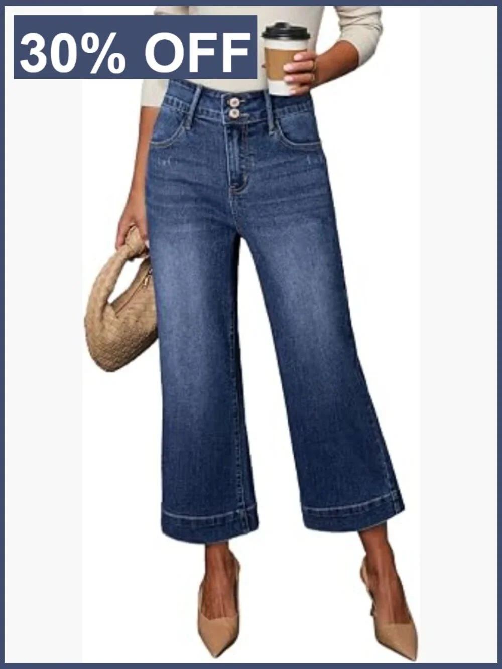 High Waist Wide Leg Baggy Jeans Stretch Denim Capri Summer Pants
